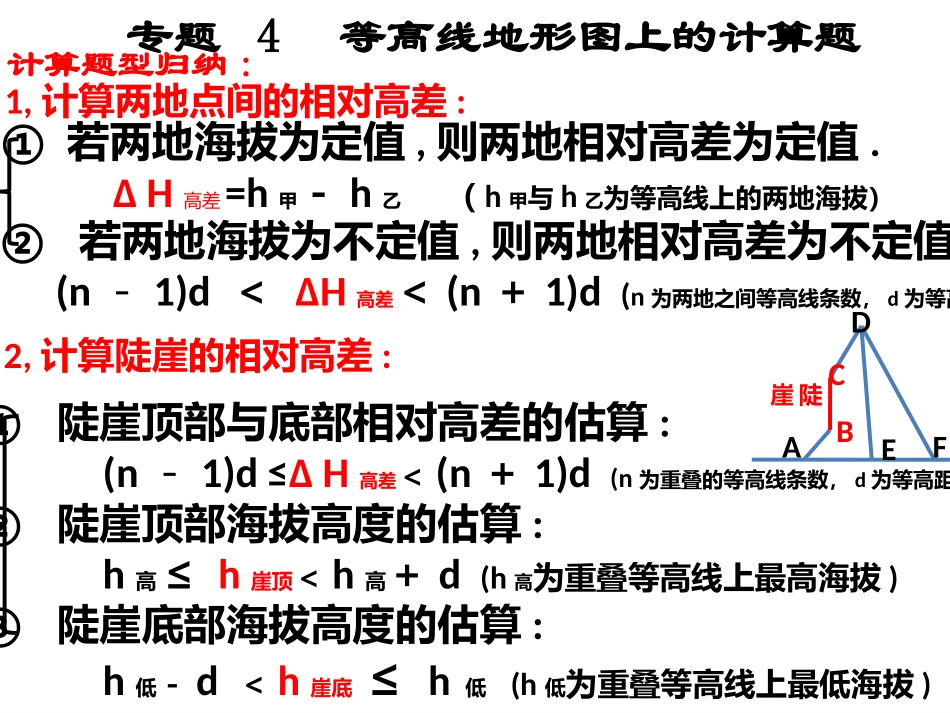 专题14 等高线地形图上的有关计算_第1页