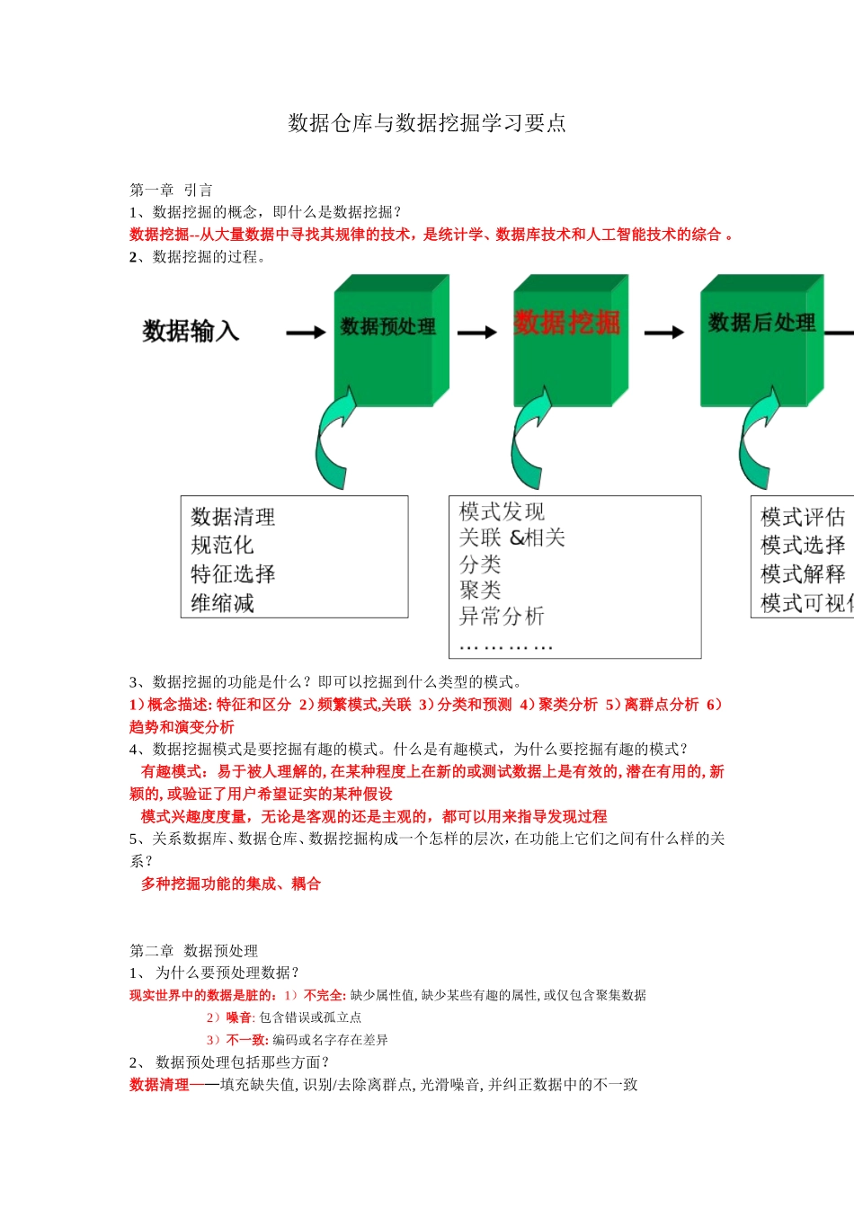 数据仓库与数据挖掘学习要点 及答案_第1页