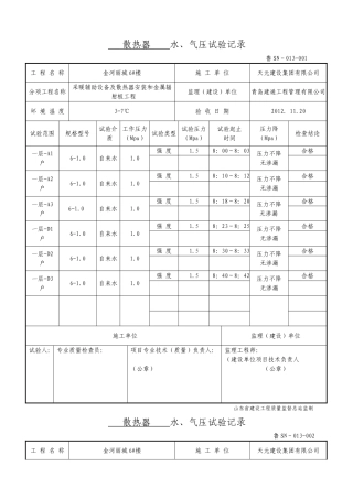 暖气片 水压试验