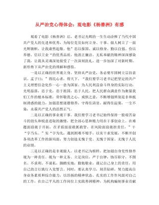 从严治党心得体会：观电影《杨善洲》有感 