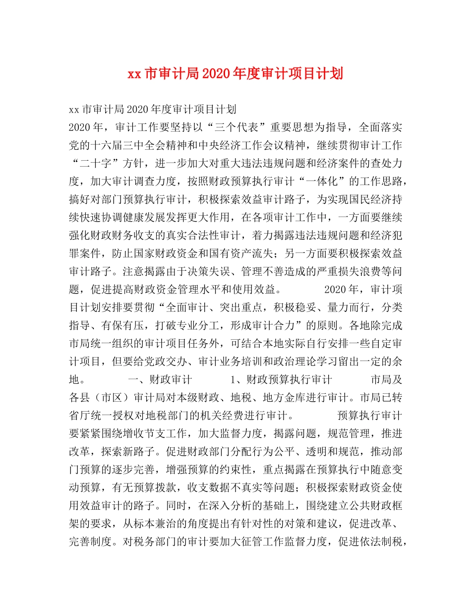 xx市审计局2024年度审计项目计划 _第1页