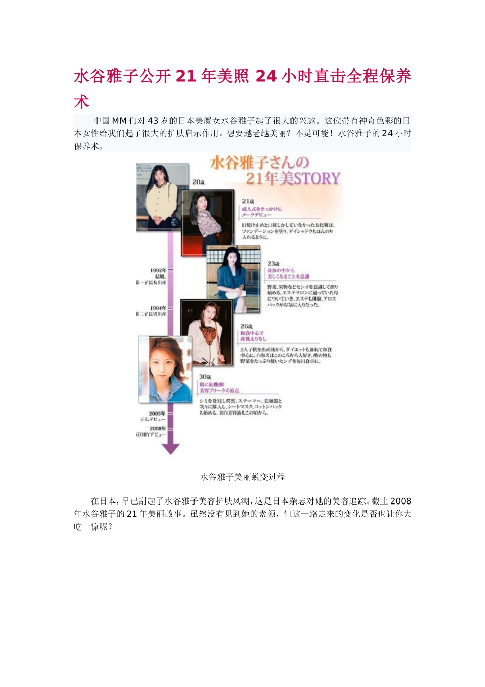 水谷雅子公开21年美照 24小时直击全程保养术_第1页