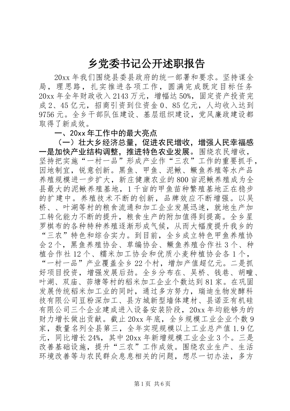 乡党委书记公开述职报告_第1页