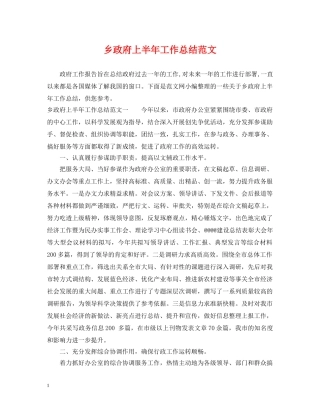 乡政府上半年工作总结范文 