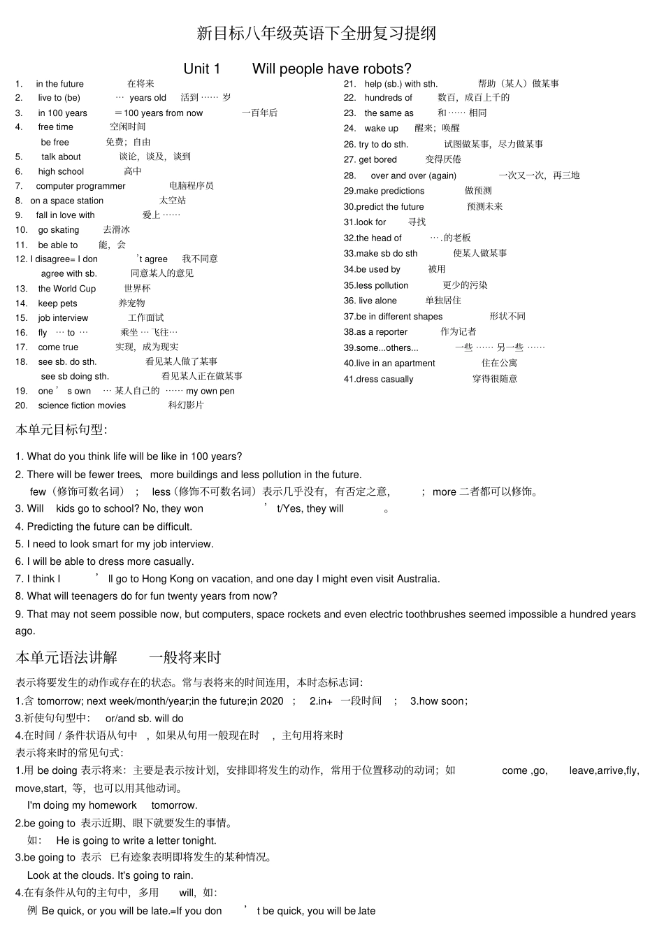 人教版八下英语期末复习提纲_第1页