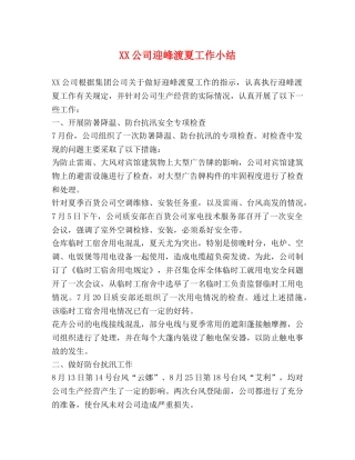 XX公司迎峰渡夏工作小结 