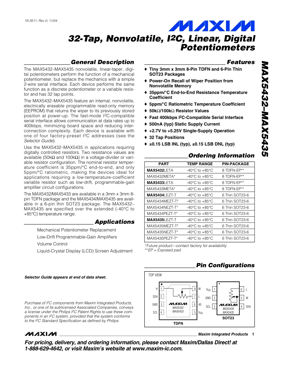 数字电位器-IIC-MAX5432_第1页