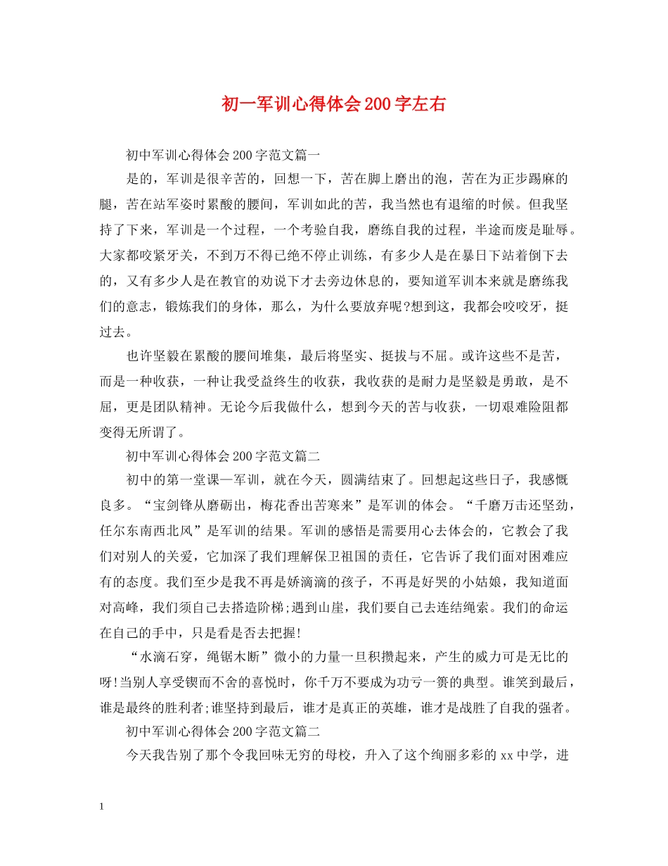 初一军训心得体会200字左右 _第1页