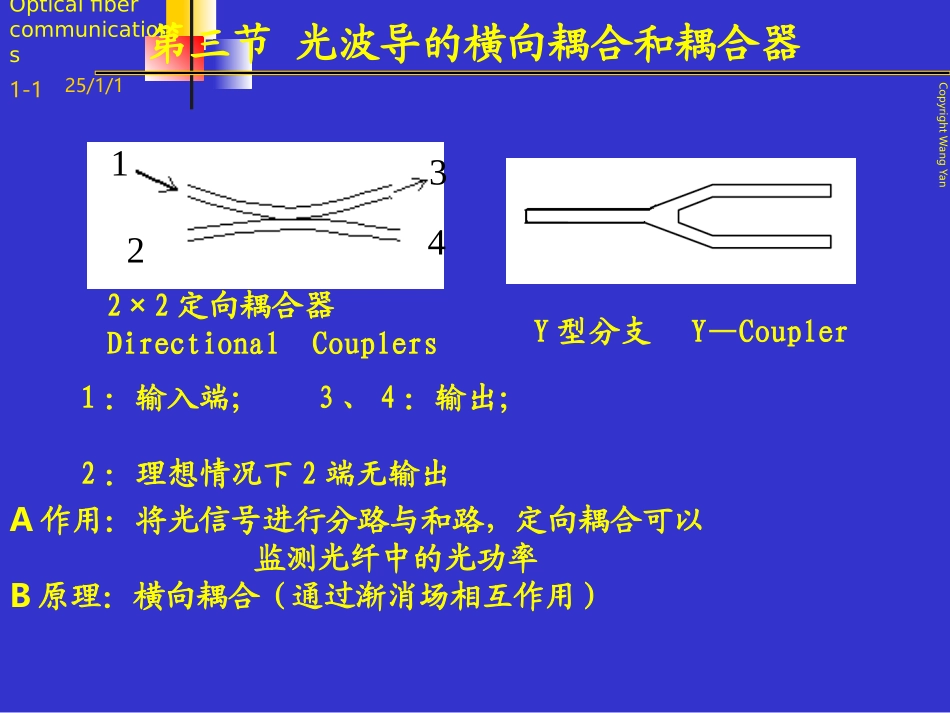 光纤通信-第三节 光波导的横向耦合和耦合器_第1页