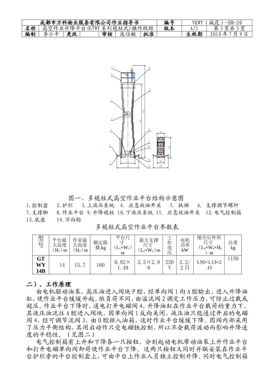 高空作业升降平台(GTWY系列桅柱式)操作规程_第3页
