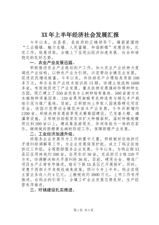 XX年上半年经济社会发展汇报