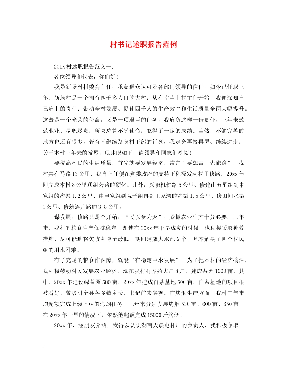 村书记述职报告范例 _第1页