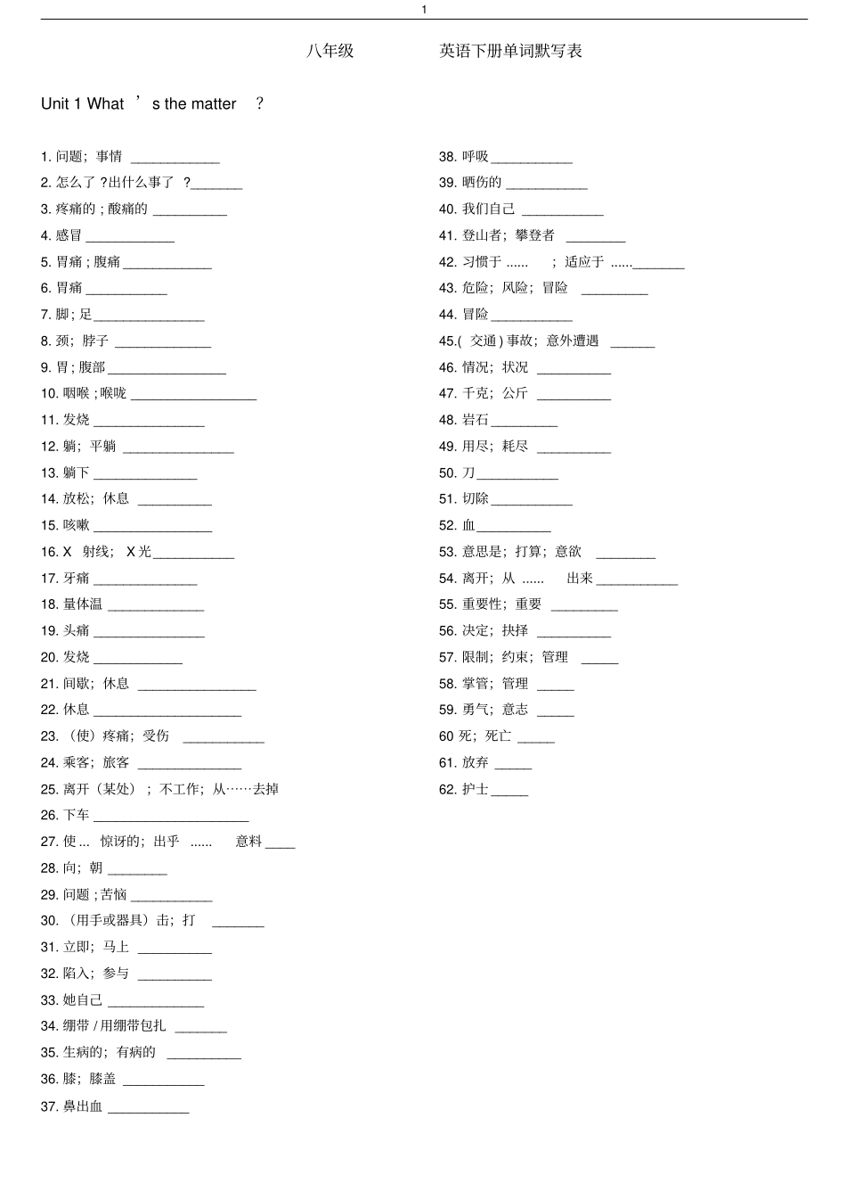 人教版八年级下册英语单词默写表教材_第1页