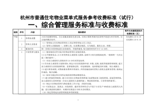 杭州市普通住宅物业菜单式服务参考收费标准(试行)