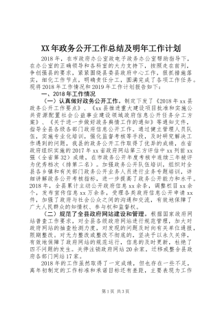 XX年政务公开工作总结及明年工作计划