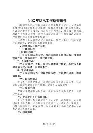 乡XX年防汛工作检查报告