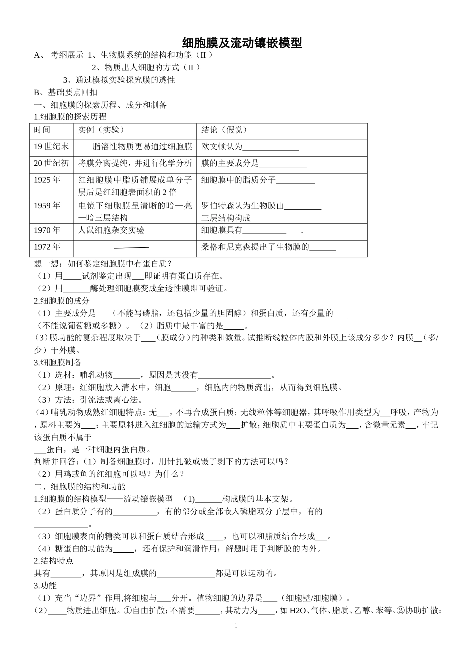 细胞膜及流动镶嵌模型复习课_第1页
