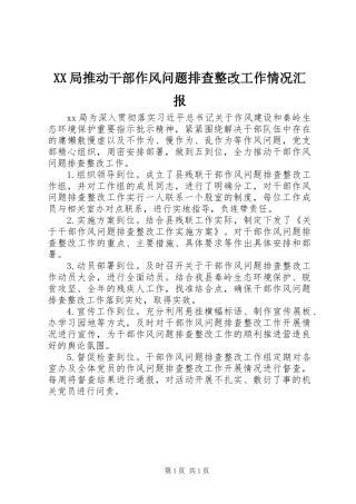 XX局推动干部作风问题排查整改工作情况汇报