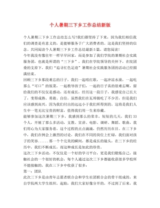 个人暑期三下乡工作总结新版 