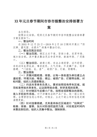 XX年元旦春节期间市容市貌整治安排部署方案
