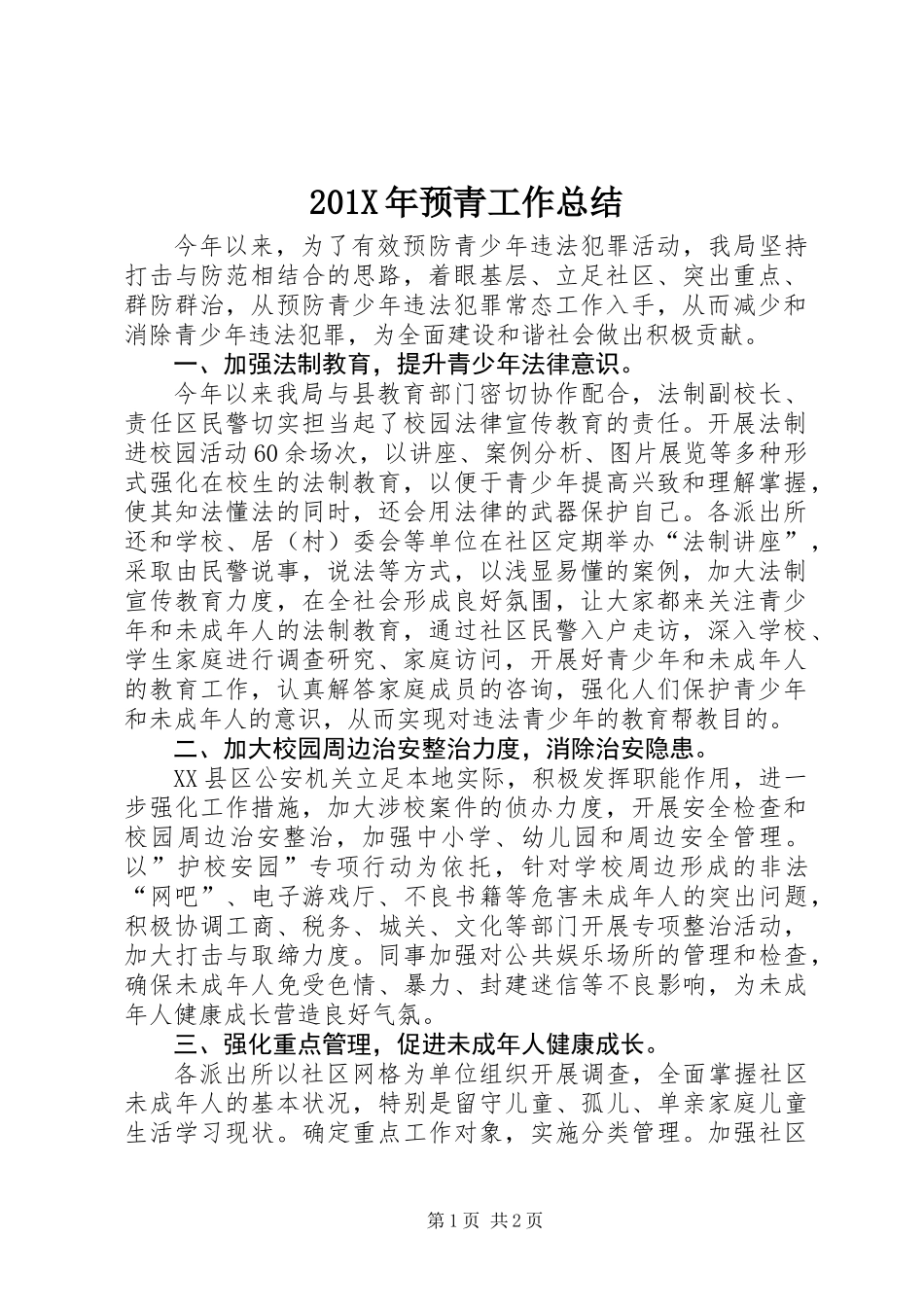 201X年预青工作总结_第1页