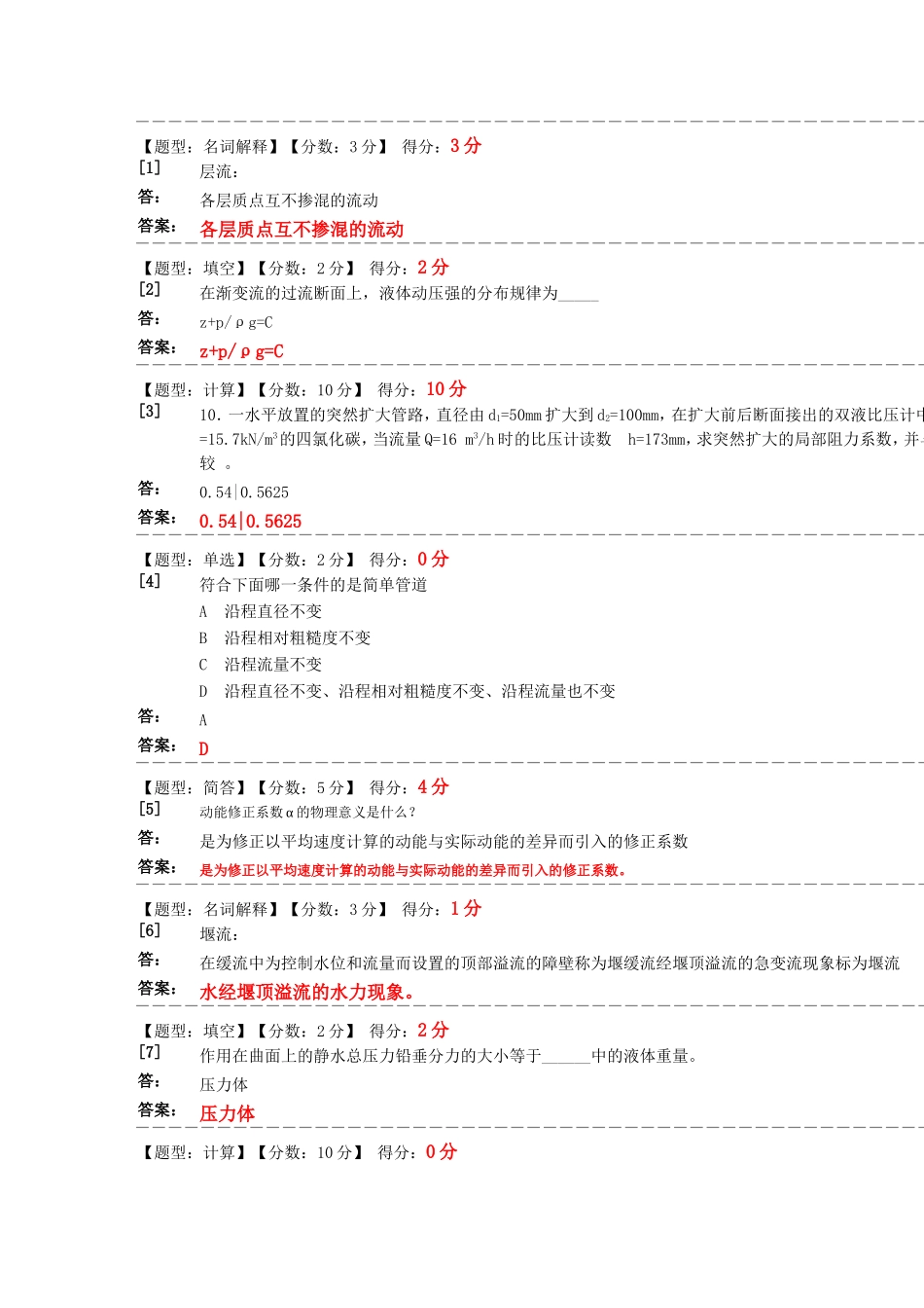 流体力学网上学习测试题库_第1页