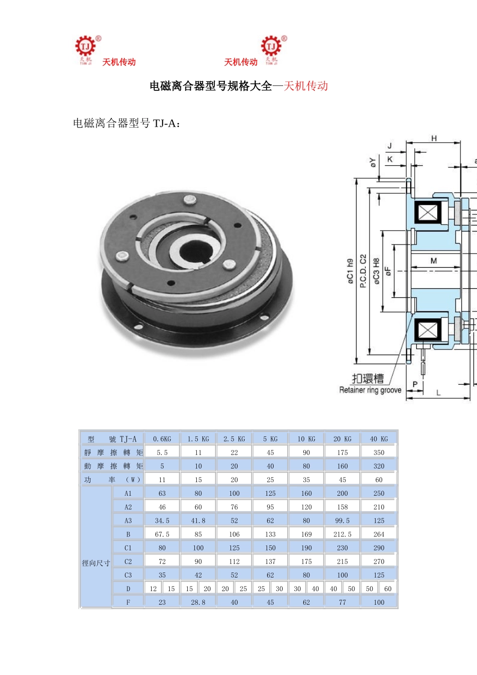 电磁离合器型号规格大全—天机传动_第1页