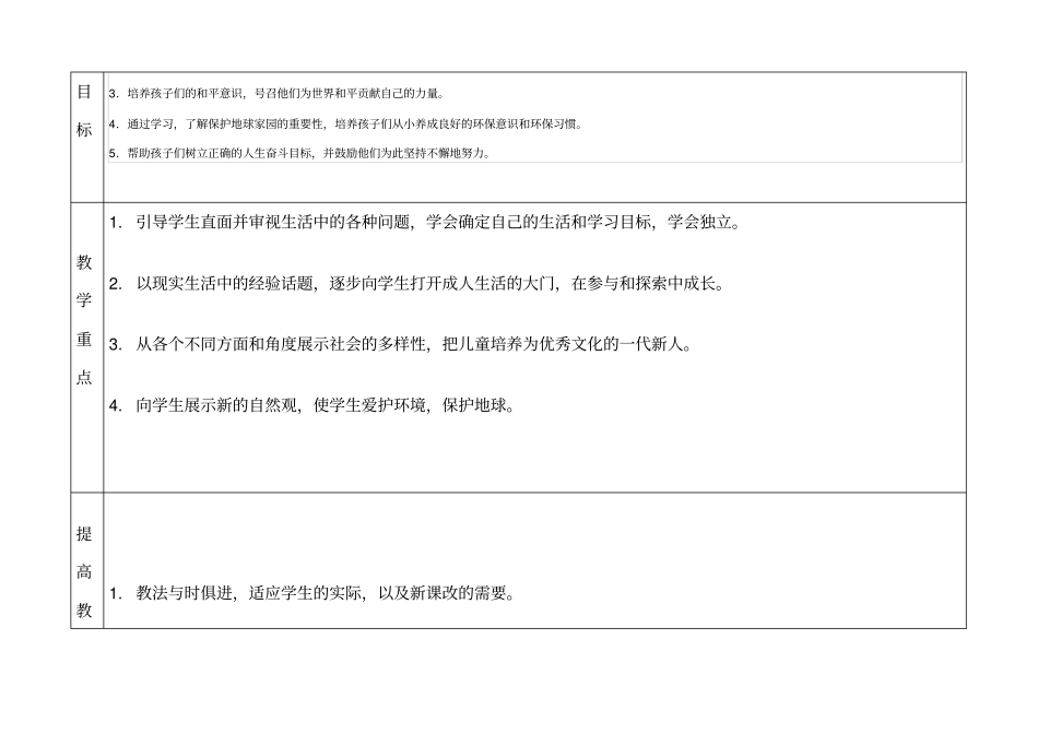 人教版六年级下册品德与社会教学计划_第2页