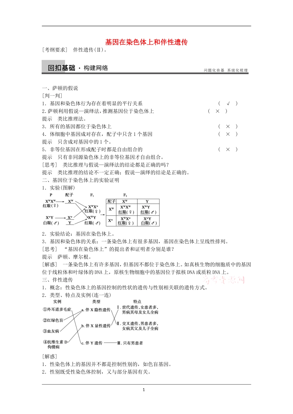 基因在染色体上和伴性遗传教案_第1页