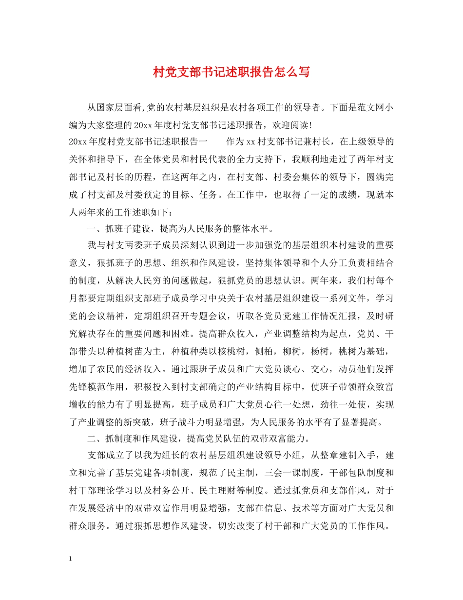 村党支部书记述职报告怎么写 _第1页