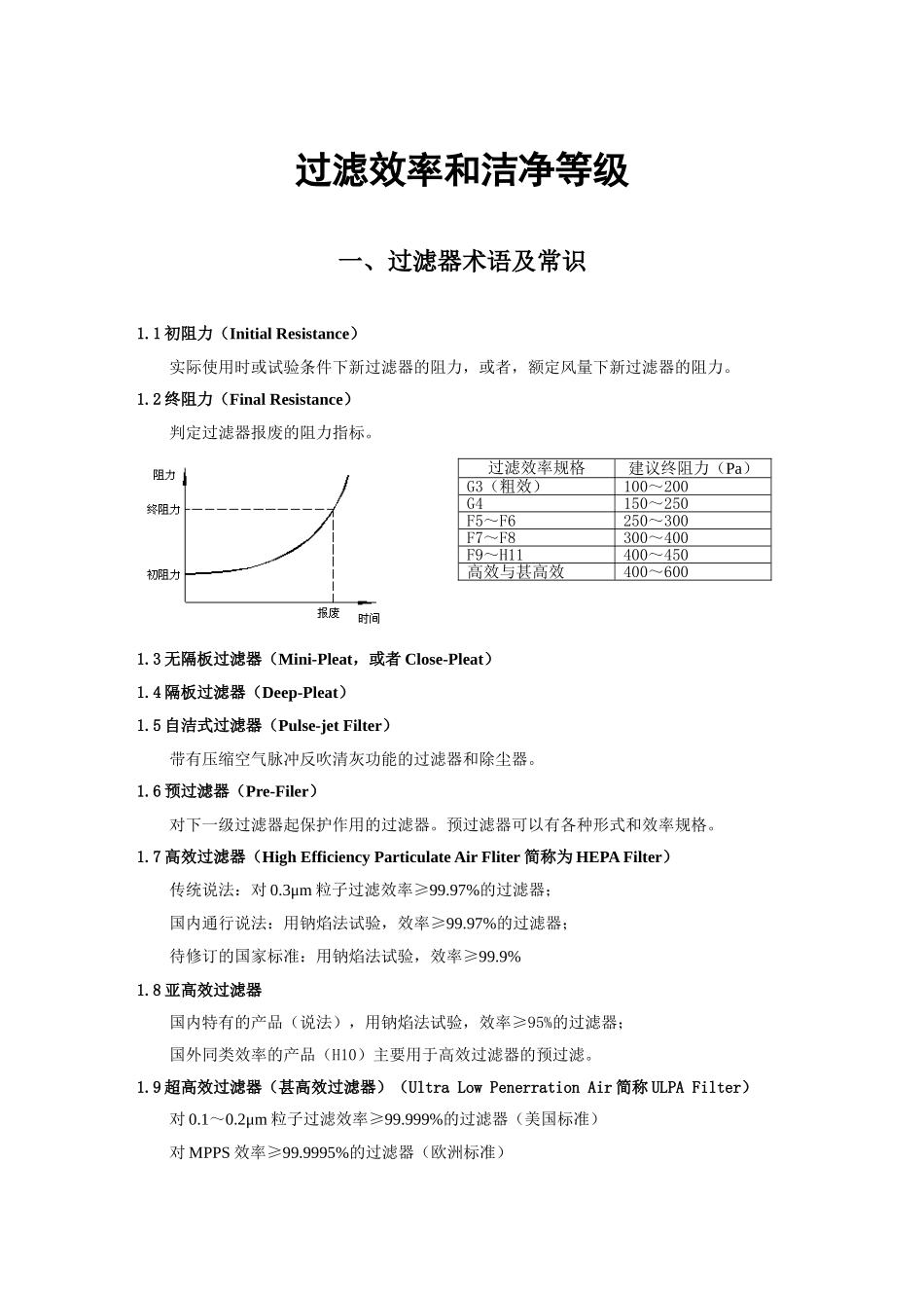 过滤效率和洁净等级_第1页