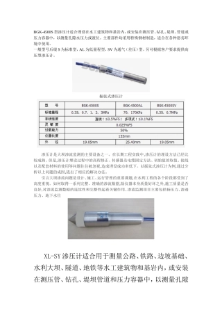 渗压计工作原理及技术参数
