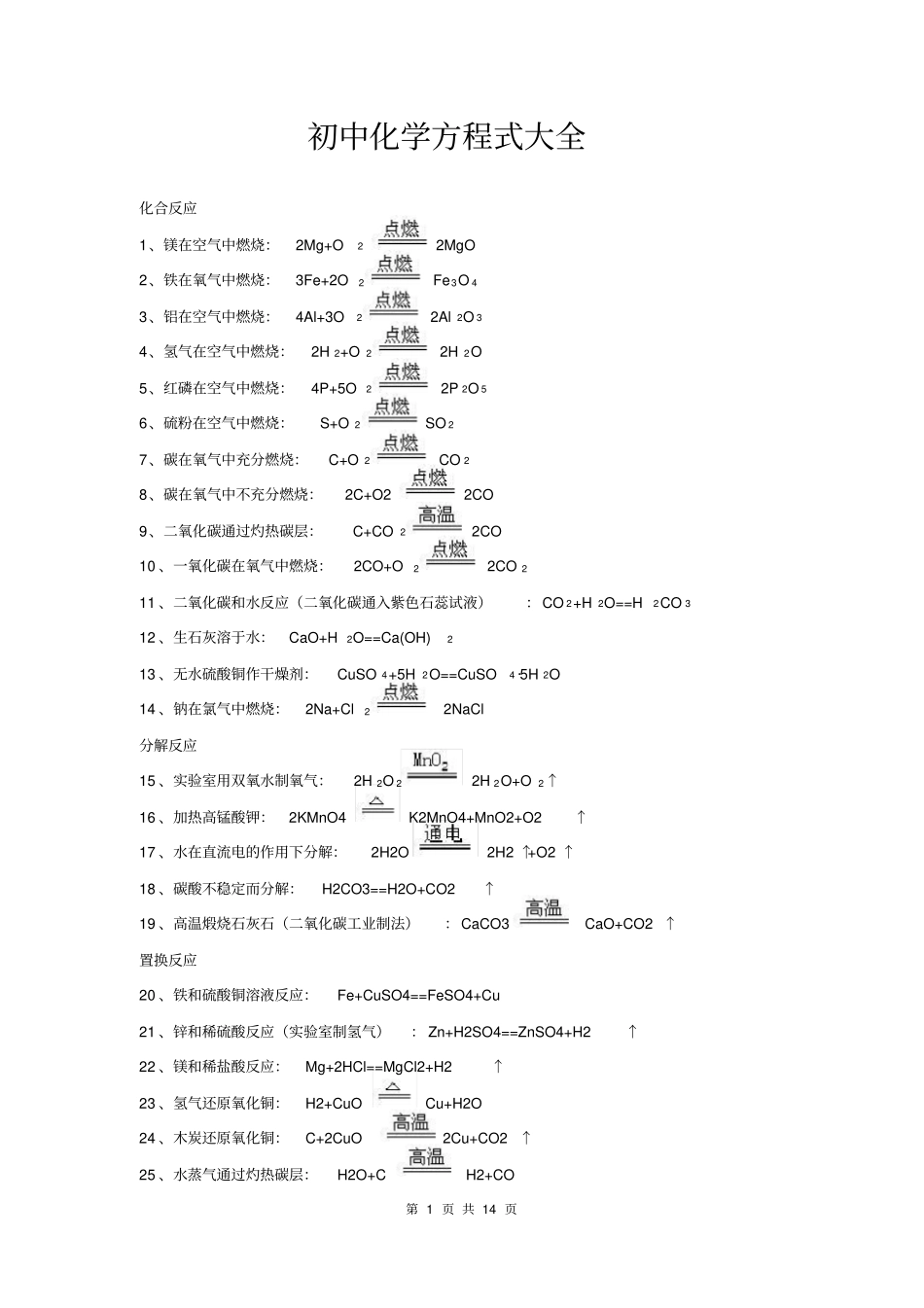 人教版初中化学方程式大全1_第1页