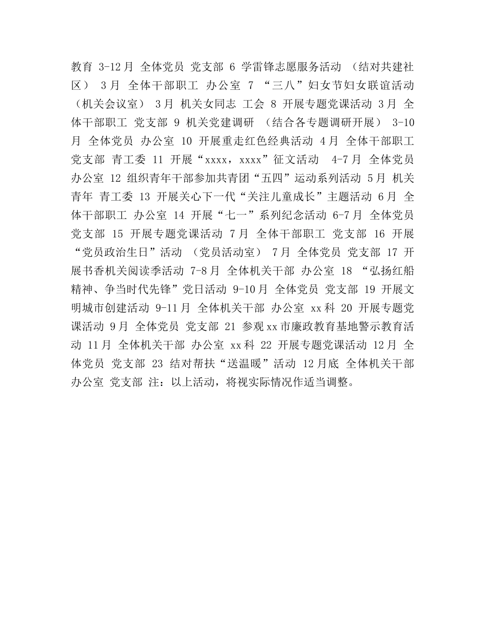 xx局20xx年党建活动计划 _第3页
