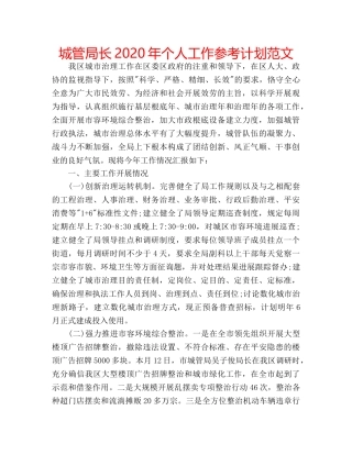 城管局长2020年个人工作参考计划范文 