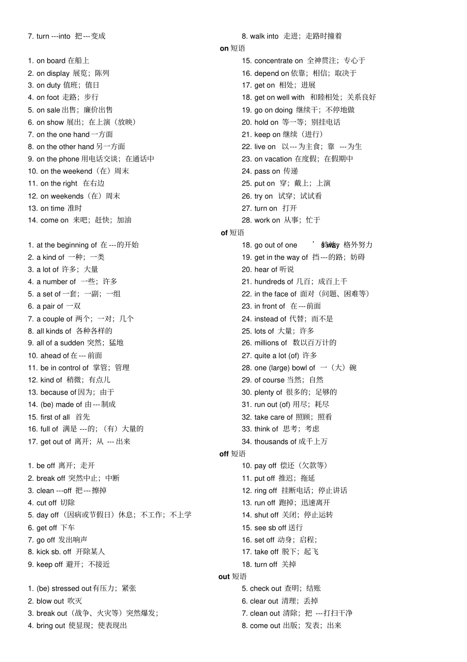 人教版初中英语常考短语分类_第3页