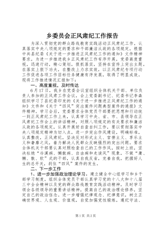 乡委员会正风肃纪工作报告