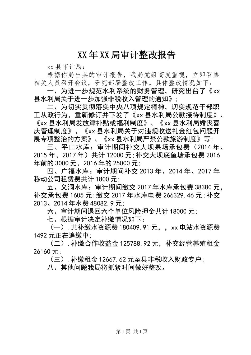 XX年XX局审计整改报告_第1页