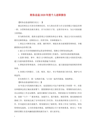 财务总监2020年度个人述职报告 