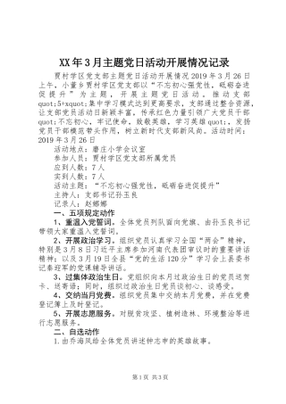 XX年3月主题党日活动开展情况记录