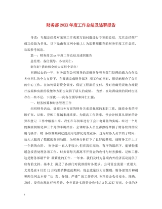 财务部20XX年度工作总结及述职报告 