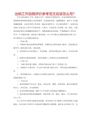 出纳工作自我评价参考范文应该怎么写？ 