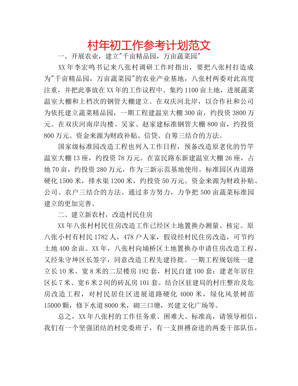 村年初工作参考计划范文 _第1页