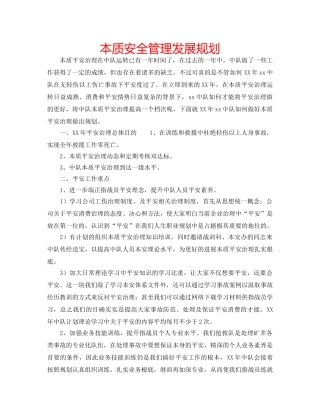 本质安全管理发展规划 