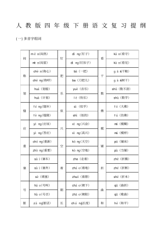 人教版四年级下册语文复习提纲