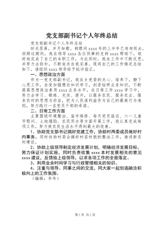 党支部副书记个人年终总结