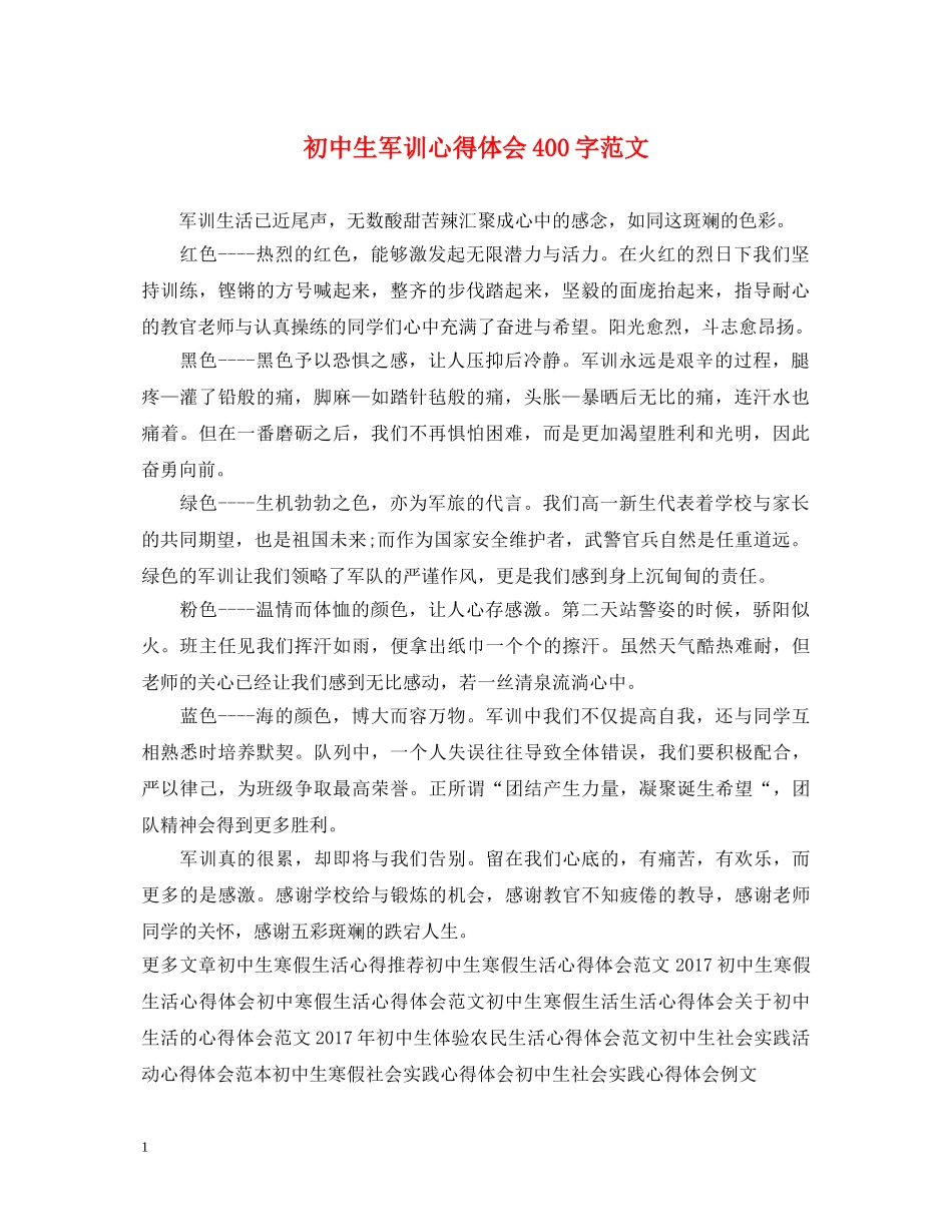 初中生军训心得体会400字范文 _第1页