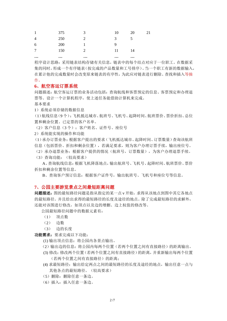数据结构课程设计题目(最终版)-2012_第2页