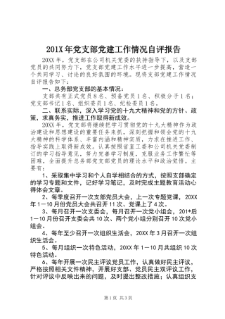 201X年党支部党建工作情况自评报告