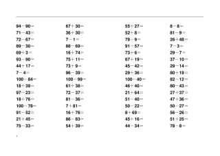 人教版小学数学一年级下册100以内加减法练习题口算卡全套